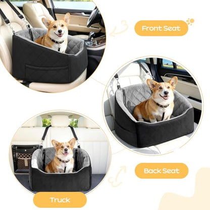 Dog Car Seat for Small Dogs Up to 30 Lbs, Pet Travel Safety Bed for Puppy Cat, Fits in Front/Back Seat, Anti Slip Base, Fully Detachable Washable with 2 Safety Tether(Grey-Black) - color: Grey-Black