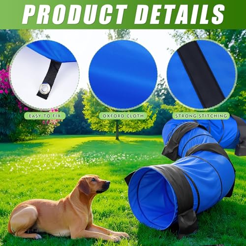 28 in 18 Foot Blue Extra Large Dog Agility Tunnel with Sandbags Dogs Agility Training Equipment Tunnel with 4 Pack Sandbags Carry Bag and 4 Ground Spikes for All Medium and Large Dogs - color: Blue, size: 28in X 18 ft