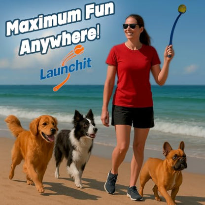 Dog Ball Launcher, Tennis Ball Thrower, Compact Design 13.8" Stick with Medium 2.5" Ball (Blue) - color: BLUE