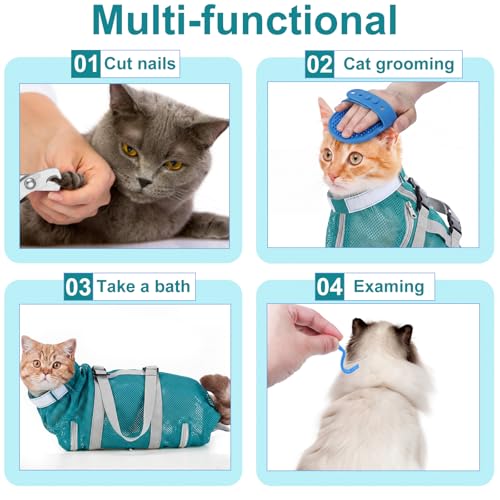 9 Pcs Cat Bathing Bag Set Shower Bag Anti Bite and Scratch for Pet Grooming Washing Comb Muzzle Nail Clipper Nail File Tick Tool (Sky Blue) - color: Sky Blue