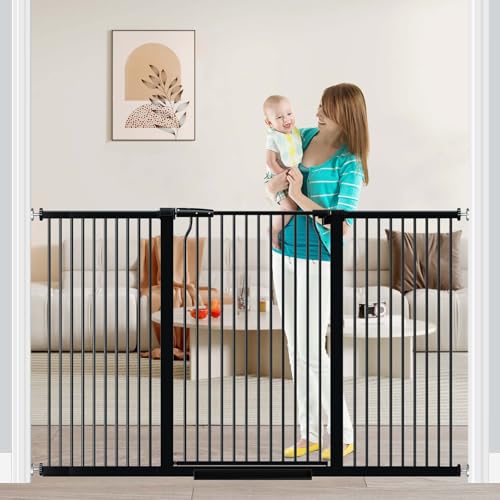 Fairy Baby 40.5" Extra Tall Baby Gate No Drill, 54.8"-60.2" Extra Wide Dog Pet Gate, Safety Child Toddler Gate, Metal Tension Auto Close No Climb Fence Barrier Pet Cat Gate for Stairs Doorway, Black - color: Black, size: 54.8"-60.2"