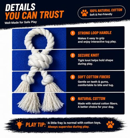 Dog Rope Toy 2 Pack, 18 in Heavy Duty Cotton Tug Toy for Medium Large Dogs, Interactive Tug of War & Chew Rope, Natural Undyed, Teeth Cleaning - style: 4-Knot Loop (2-Pack)