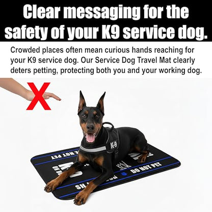 K-9 Service Dog Travel Mat - K-9 On Duty Portable Comfort Pet Bed Mat - Awareness & Safety Warning - size: 34"×21"