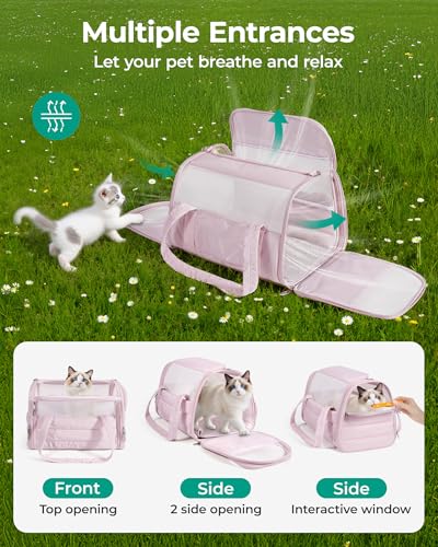 BAGSMART Cat Carrier: Soft-Sided Pet Carrier for Small Medium Cats Dogs Puppy Quilted Collapsible Puffy Travel Bag Up to 20 Lbs Sage Green - color: Sage Green, size: 18.1"L x 11.0"W x 11.0"H