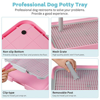 Dog Potty Tray Toilet 20"x14" Doggy Bathroom Dog Litter Box, Indoor Pee Pad Holder with 8pcs Training Pads, Puppy Pee Mesh Potty Training Tray with Secure Latch, Potty Pan for Small Medium Puppies - color: Pink