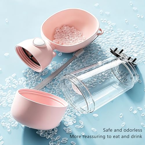 2-in-1 Dog Water Bottle, 400ML Water + 200ML Food Leak-Proof Pet Travel Water Dispenser with Detachable Bowl, BPA-Free Portable Dog Water Bottle for Walking, Hiking, Travel (Pink) - color: Pink