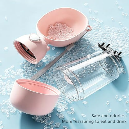 2-in-1 Dog Water Bottle, 400ML Water + 200ML Food Leak-Proof Pet Travel Water Dispenser with Detachable Bowl, BPA-Free Portable Dog Water Bottle for Walking, Hiking, Travel (Pink) - color: Pink