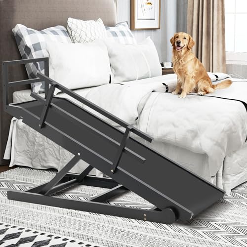SLSY Dog Ramp for High Beds & Couch, 63" Folding Adjustable Pet Ramp with Non-Slip Rubber Mat, 5 Height Levels (15.7"–31.4"), Portable Dog Stairs for Large Dogs up to 250 lbs, Black - color: Black, size: XL for 31.4''H Bed