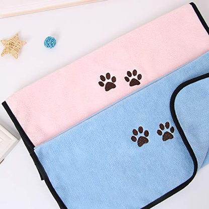 Pet Dog Cat Microfiber Drying Towel Ultra Absorbent Great for Bathing and Grooming (2-Pack) - color: Pink Blue