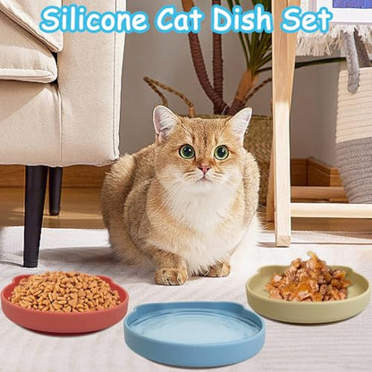 Suction Cup Cat Bowl Silicone Cats Food Bowls 7" Shallow Kitty Plates Non-Slip Pet Dishes Relief Whisker Fatigue Puppy Feeding Bowl for Dry & Wet Food (Blue) - color: 1 Pcs-(Blue), size: L: 7 inches - with Suction Cup