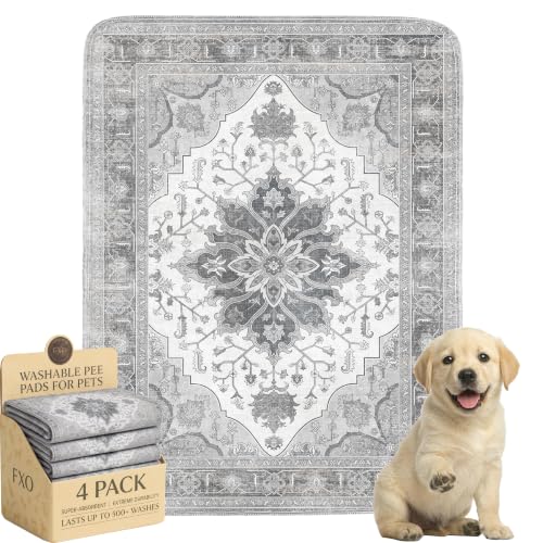 4PACK Washable Pee Pads for Dogs,Great Urine Absorbent Reusable Puppy Training Pads,Waterproof,Leak-Proof & Non-Slip Potty Pads for Whelping,Crate,Playpen,Bed.(Gray Floral,18"x24") - color: Gray Floral, size: 18"x24" (Pack of 4)