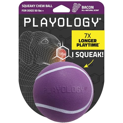 Playology Dog Toys | Squeaky Chew Ball for Large Dogs | Bacon Scented Jumbo Dog Balls | Bouncy Floating Chew Toys for Fetch - size: Jumbo, style: Bacon