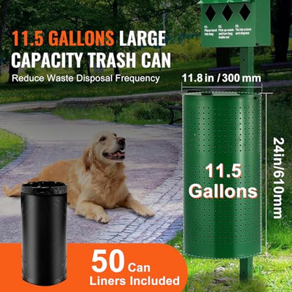Happybuy Dog Waste Station, Commercial Pet Poop Station, 11.5 Gallon Waste Bin with 50 Can Liners, Bag Dispenser & 600 Waste Bags, Outdoor Dog Waste Disposal System for Backyard Use