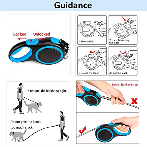 Segarty 2Packs Retractable Dog Leash, 26 Ft, Up to 110 Lbs, 1 Button Break & Lock, 360 Tangle-Free, Heavy Duty Long Dog Lead for Training Walking