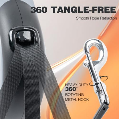 PINA Upgraded Retractable Dog Leash, 26 ft Dog Leash for Small Medium Large Dogs Up to 110lbs, Heavy Duty Reflective Nylon Tape 360° Tangle-Free, with Anti-Slip Handle, One-Handed Brake, Pause, Lock - color: Grey