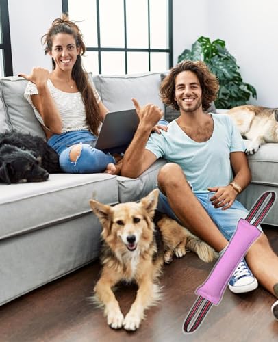 Clysoru Tug Toy for Dogs Tug of War Dog Toy with 2 Strong Red Band Handles Lasting Training Equipment Puppy to Large Dogs Interactive Toy Best for Tug of War Pull Indestructible Rope Toys (Pink) - color: pink