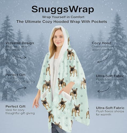 E&S Pets Sherpa Wearable Blanket Hoodie for Women – Soft Fleece Snuggs Wrap – 32 Dog & Cat Breeds – Warm Pet Lover Gifts - color: French Bulldog
