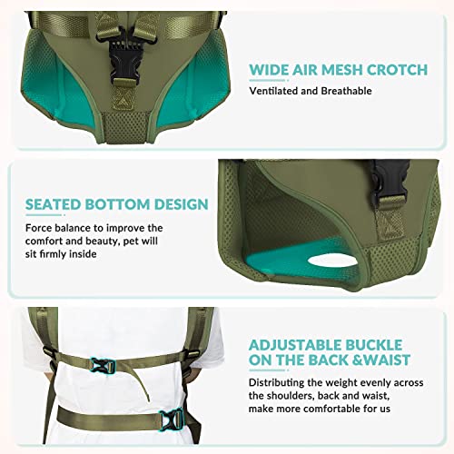Lukovee Dog Backpack Carrier, Legs Out Easy-fit Dog Front Carrier for Small Medium Dogs, Adjustable Hands Free Dog Chest Carrier for Hiking Cycling (Green-4,Medium) - color: Green