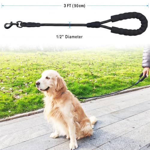 3FT Rope Leash for Medium Large Dogs, Comfortable Padded Handle Classic Dog Leash