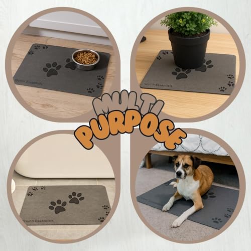 Quinn Essentials Dog Water & Feeding Mat Fast-Dry Diatomaceous Stone Tray for Bowls, Anti-Slip, Spill Control, Cleaner Area, Cat Feeding Tray, Travel Pet Mat
