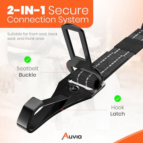 Dog Car Seat Belt for Vehicle Safety, Adjustable Dog Seat Belt Tether with Bungee Stretch, Seat Belt Clip & Headrest Loop, Includes Collapsible Travel Dog Bowl 350ml, Black/Orange