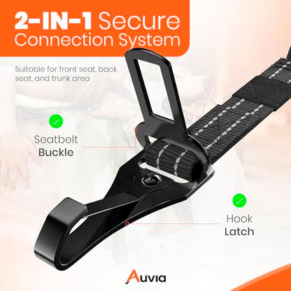 Dog Car Seat Belt for Vehicle Safety, Adjustable Dog Seat Belt Tether with Bungee Stretch, Seat Belt Clip & Headrest Loop, Includes Collapsible Travel Dog Bowl 350ml, Black/Orange