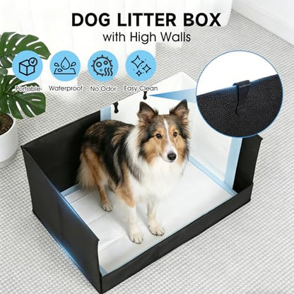 Dog Litter Box with High Walls, Pee Pad Holder Foldable, No Assembly, Waterproof, Seamless, Easy to Clean, Portable for Travel, No Spill Indoor Dog Potty Tray for Puppy & Large Dogs - size: X-Large