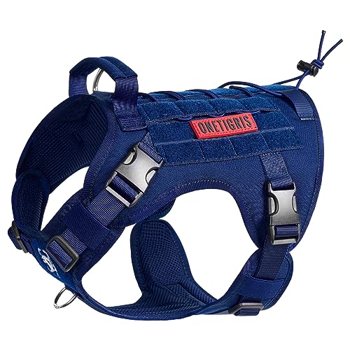 OneTigris Tactical Dog Harness Vest,No-Pull Service Dog Vest with Hook & Loop Panels,Adjustable Dog Vest Harness for Walking Hiking Training(Blue,S) - color: Blue, size: S