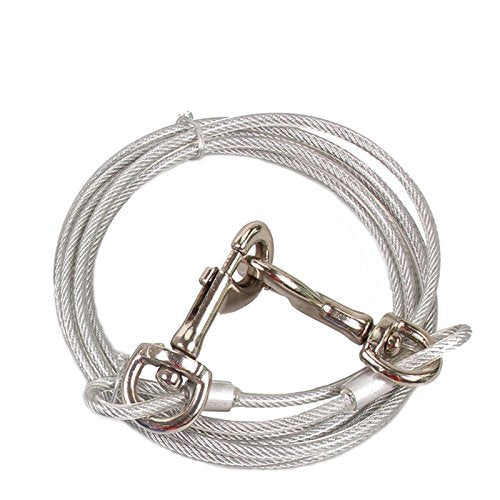Stainless Steel Pet Dog Tie Out Cable - Double Head Dog Leash Camping Outdoor Tie-Out Cable for Medium Large Pet Dogs (3m/10Ft, Silver) - color: Silver, size: 3m/10Ft