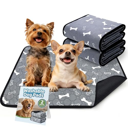 BAEJMJK Washable Dog Pee Pads, Reusable Dog Crate Mats Puppy Training Pads, 4-Layer Super Absorbent Waterproof Non-Slip Leak-Proof Ideal for Potty, Crate, Playpen & Travel(18"x24",Gray 2-Pack) - color: Gray 2-pack, size: 18"x24"