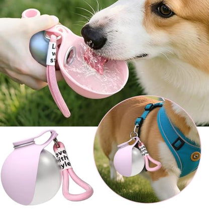 Dog Water Ball,Dog Water Bottle with Bowl,2-in-1 Portable Foldable DogWaterBottle,Leak-Proof,304 Stainless Steel Large-Capacity Cup with Foldable Silicone Bowl,Perfect for Travel - color: Pink