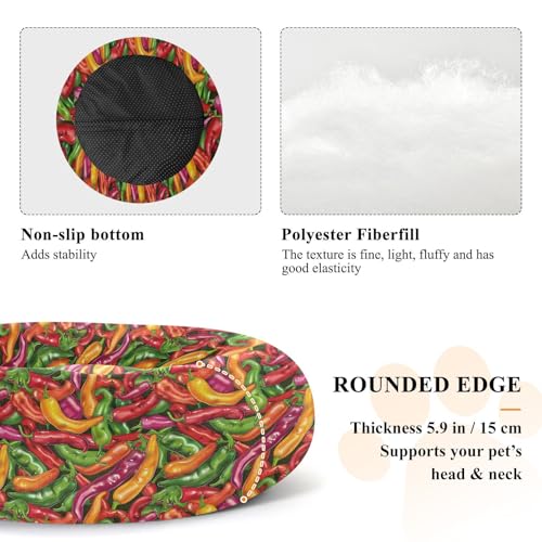 Calming Donut Dog Bed Chilli Pepper Vibrant Cute Design, 22" Washable Pet Lounger with Removable Cover, Cozy Cushion Comfort Nest for Medium Dogs - size: Medium