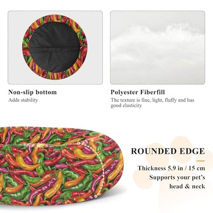 Calming Donut Dog Bed Chilli Pepper Vibrant Cute Design, 22" Washable Pet Lounger with Removable Cover, Cozy Cushion Comfort Nest for Medium Dogs - size: Medium