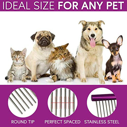 Dog Combs for Grooming Matting, 10-Inch Metal Comb for Dogs and Cats, Greyhound Grooming Comb with Fine and Wide Rounded Stainless Steel Teeth for Detangling Medium to Coarse Fur - size: 10"