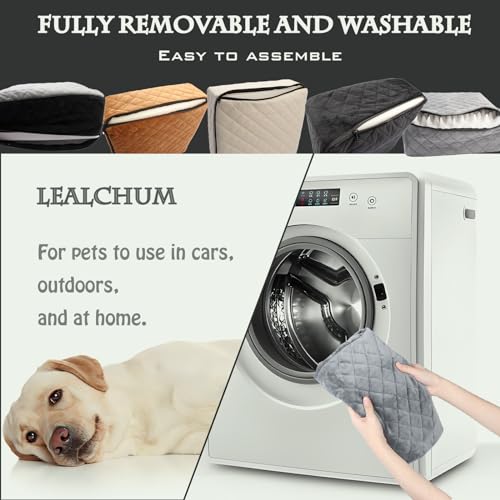 Lealchum Dog Booster Car Seat for Small/Medium Dogs Up to 35lbs,Ultra Soft Fabric Covered,6in Elevated Cushion,Fully Detachable and Washable,3 Straps & 2 Pockets,Easy to Install(Grey,Medium) - color: Grey