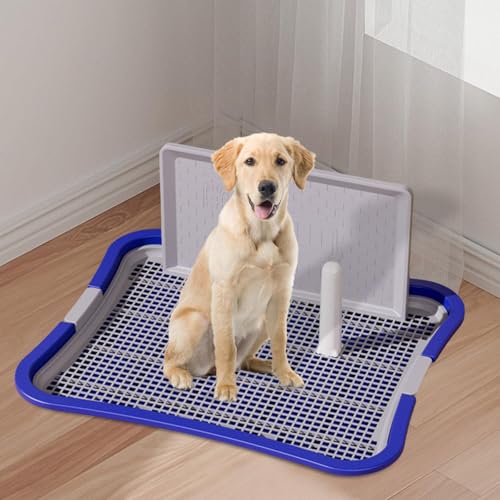 HouseVibe Indoor Dog Potty Tray with Protection Wall and Removable Post No Spilling Puppy Training Toilet for Apartment Bunny Small Medium Dogs- Large Blue - color: Large Blue