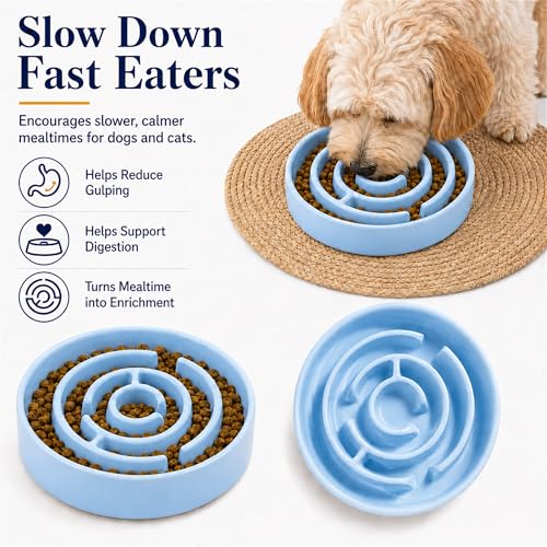 Ceramic Slow Feeder Dog Bowls with Anti-Slip, Slow Feeder & Non-Slip Design, Boredom and Anxiety Reducer, Suitable for All Breed Dogs and Cat (Ceramic-Blue) - color: Ceramic-Blue