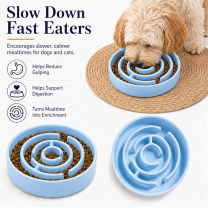 Ceramic Slow Feeder Dog Bowls with Anti-Slip, Slow Feeder & Non-Slip Design, Boredom and Anxiety Reducer, Suitable for All Breed Dogs and Cat (Ceramic-Blue) - color: Ceramic-Blue