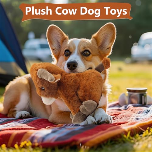YZHDUXIU Highland Cow Dog Toy, Squeaky Dog Toys Stuffed Plush Puppy Toy, Interactive Gifts for Small Large Dogs - color: Brown Cow