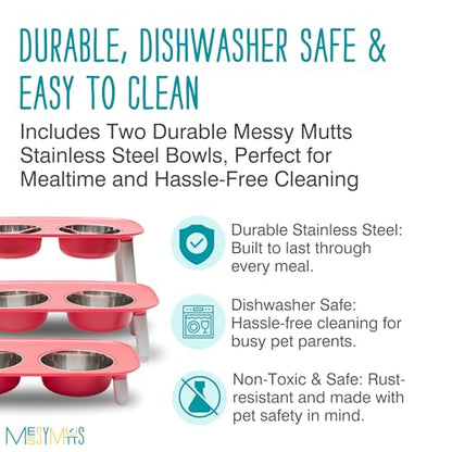Messy Mutts Elevated Double Feeder with Stainless Bowls | Adjustable Height 3”, 5”, or 10” | Adjustable Standing Feeder for Dogs | 5 Cups per Bowl | Watermelon - color: Watermelon