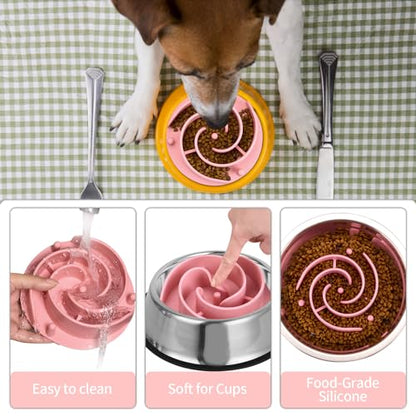 Slow Feeder Dog Bowls Insert, Bestalk Soft Silicone Slow Eating Feeder Insert with Suction Cups for Small, Medium and Large Dogs, Fit into Basic and Elevated Dog Bowls, Pink - color: Pink, size: L