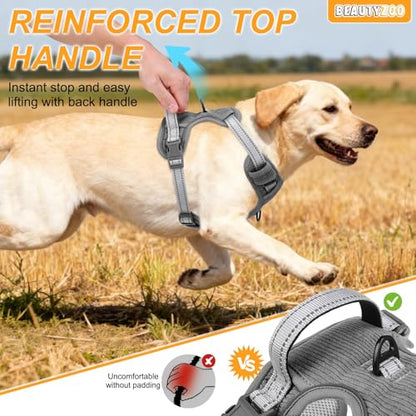 BEAUTYZOO No Pull Dog Harness Large, Adjustable Dog Harness and Leash Set -Easy Wearing with 3 Buckles/Control Handle,No Choke Soft Padded Reflective Pet Vest for Training Walking Hiking,Grey S - color: Solid Grey, size: S: chest 14"-24"