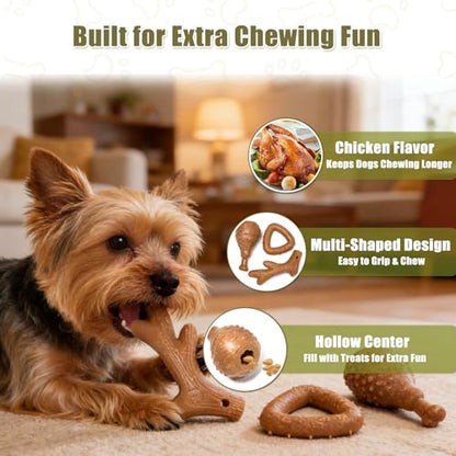 SCHITEC Dog Toys for Aggressive Chewers, 3 Pack Nylon & Wood Dog Chew Toy, Tough Chew Bone for Puppy Small Medium Dogs, Indestructible Teething Dog Toy, Chicken Flavor (Small) - style: Small