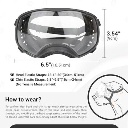 Namsan Clear Dog Goggles for Large Dogs, Wide Eyecup & Soft Frame, Anti-UV Sunglasses for Dogs Medium to Large Breed, Driving Dog Eye Protection, Windproof Dustproof, Adjustable, Clear - color: (Large)Clear Lens
