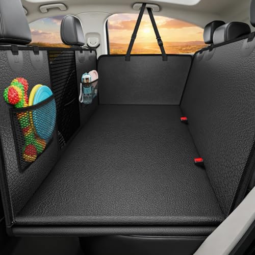 URPOWER Upgraded PU Leather Back Seat Extender for Dogs - Large Hard Bottom Dog Car Seat Cover Holds 550lbs, Waterproof Dog Hammock Pet Bed with High-Density Foam Non-Slip Backseat Protector - color: Matte Black, size: M - Cars / Full Size SUVs