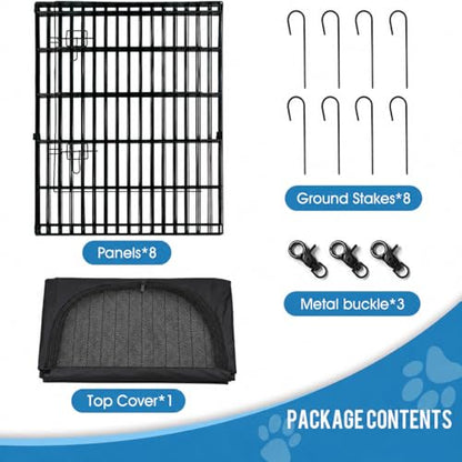 Pet Playpen Dog Pen Foldable Dog Exercise Fence 8 Panels 36 Inch Kennels Pet Playpen Options Ideal for Pet Medium Animals Outdoor Indoor (Playpen with Top Cover) - style: 24'' x 36'' with Top cover