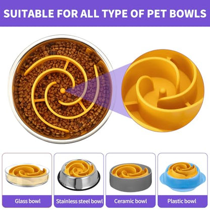 Slow Feeder Dog Bowls Insert, Animire Soft Silicone Slow Eating Dog Food Bowl for Small, Medium and Large Dogs, Compatible with Regular and Elevated Bowls - color: Yellow, size: S