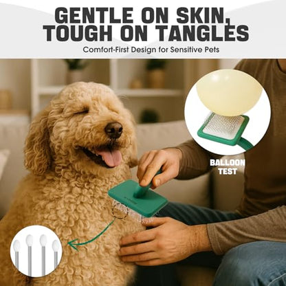 Bonteck Dog Slicker Brush for Dogs Grooming Kit 5PCS | Large Dog Brush for Goldendoodles Poodles Doodles | Long Pin Haired Brush | Poodle Brushes and Comb (Green) - color: Green