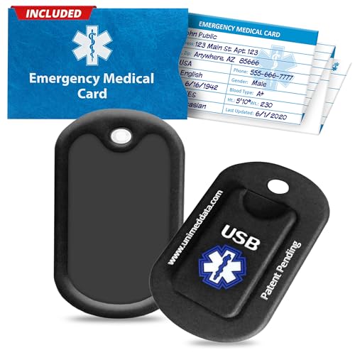 Universal Medical Data Medical Alert USB Holder & Dog Tag Silencer – Fits Most ID Dog Tags & Micro USBs – Silicone, Waterproof – Emergency Alert ID Storage – Replacement for Informer Keychain – Black - color: Black