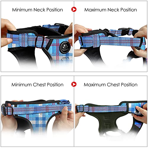 NESTROAD No Pull Dog Harness with Leash, Reflective No Choke Pet Vest Harness,Adjustable Soft Padded Dog Harness with Easy Control Handle for Small Dogs(Checkered Blue,Small) - color: Checkered Blue, size: 【S】neck 11-15" chest 15-21"